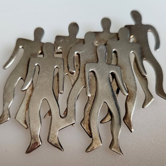 VINTAGE SIGNED TC-125 MEXICO 925 SILVER GROUP OF MEN BROOCH. - Picture 3 of 7